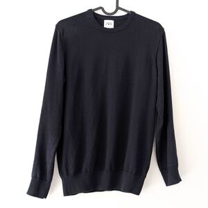 Zara Women's 100% Extra Fine Wool Classic Soft Navy Crewneck Sweater Small (38)